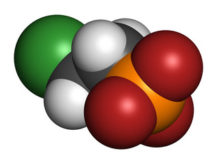 Sticker - Ethephon plant growth regulator molecule. 3D rendering. 