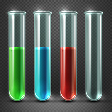 Vector Test Tubes Filled With Liquids Of Different Colors And Blood