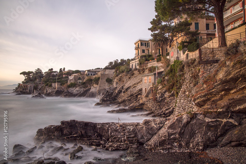 Photographie Calm waters with long exposure in the village of Bogliasco, Genoa, Italy, Europe
