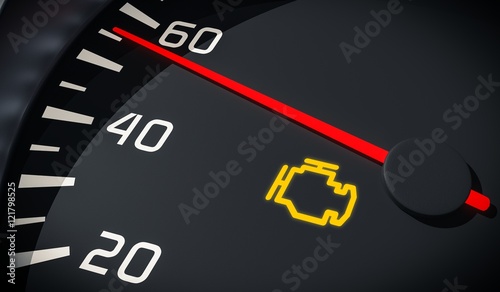 Fotomural Engine malfunction warning light control in car dashboard