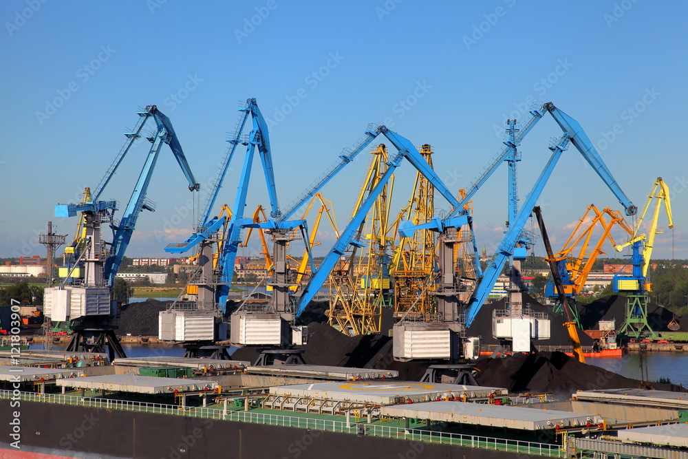 Obraz na płótnie Cranes in Ryga port w salonie