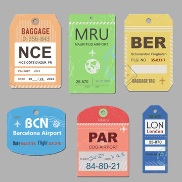 Vintage travel luggage tags vector. Retro baggage tag illustration.