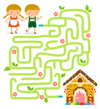 Maze Game. Hansel And Gretel Find The Gingerbread House.