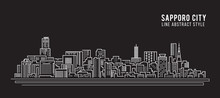 Cityscape Building Line Art Vector Illustration Design - Sapporo City