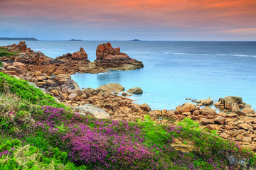 Atlantic ocean coast in Brittany region,Ploumanach,France,Europe