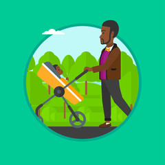 Poster - Father walking with his baby in stroller.