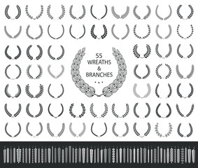 Sticker - 55 wreaths and branches set. Vector illustration.