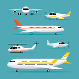 Plane, Light Jet Objects Flat Design Set, Aircraft, Commercial Aviation, Aerial Transport 
