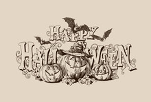 Halloween Pumpkin Vintage Header Vector Illustration