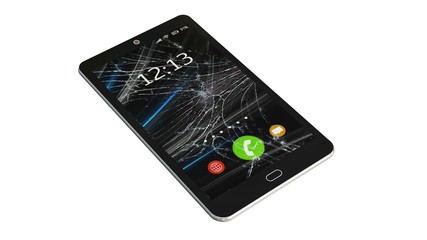 Wall Mural - 
Modern smartphone with broken Touchscreen isolated on white