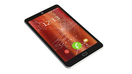 Wall Mural - 
Modern smartphone with broken Touchscreen isolated on white