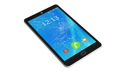 Wall Mural - 
Modern smartphone with broken Touchscreen isolated on white
