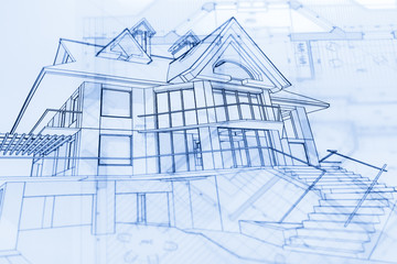 Wall Mural - architecture blueprints & house drawing