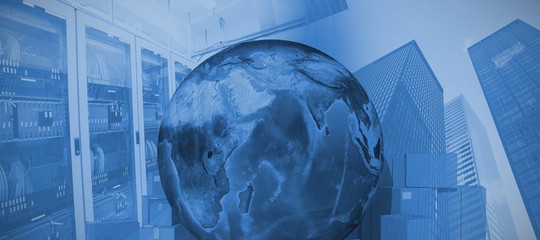 Poster - composite image of earth surrounded by cardboard boxes