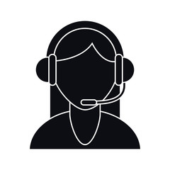 Operator woman with headphone icon. Call center and technical service theme. Isolated design. Vector illustration