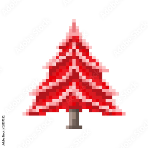 Red Christmas Tree. Pixel Design. Vector illustration