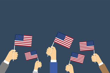 Wall Mural - Hands Holding Up American Flags. Vector background