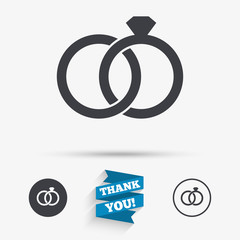 Sticker - Wedding rings sign icon. Engagement symbol.