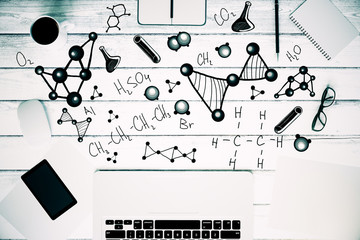 Poster - White desktop with chemical formulas
