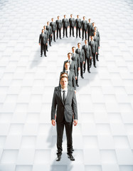 Poster - Question mark businessmen, patterned background