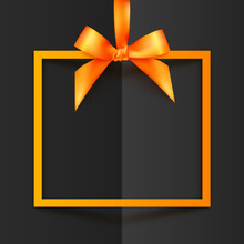 Orange Vector Gift Box Frame With Silky Bow And Ribbon On Black Folded Paper Background