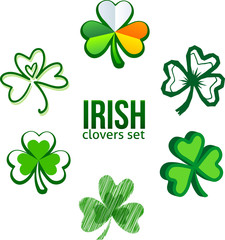 Green Irish clovers in logo template style