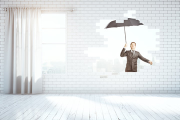 Poster - Man flying with umbrella