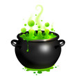 Black vector cauldron with green witches magic broth