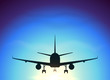 © art_of_sun - Fly away plane on blue sky background, vector silhouette