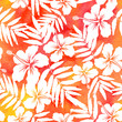 Red watercolor vector hibiscus summer seamless pattern