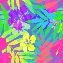 Vivid Colors Bright Tropical Flowers Vector Seamless Pattern Tile