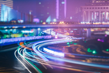 Poster - traffic light trails on road,shanghai,china.