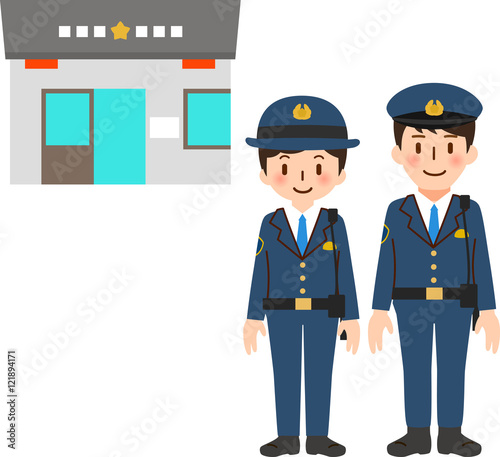 交番と警察官の男女のイラストセット Stock Vector Adobe Stock