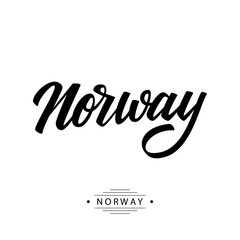 Sticker - Handwritten inscription Norway. Hand drawn lettering. Calligraphic element for your design. Vector illustration.