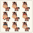 Vector set isolated emotion horse. Collection cute horse in cartoon style.