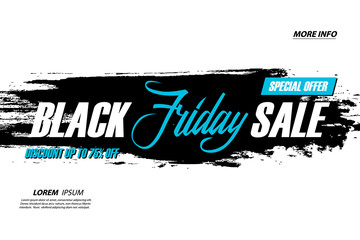 Wall Mural - Black Friday Sale. Special offer banner with handwritten element, discount up to 75 percent off. Banner for business, promotion and advertising. Vector illustration.