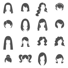 Woman Hairstyle Black White Icons Set 