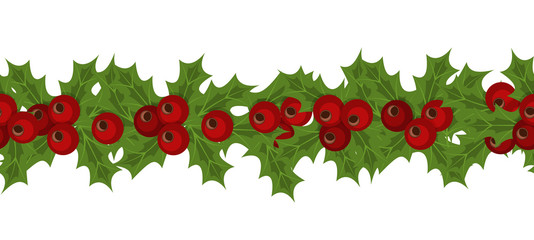 Wall Mural - Green Christmas garlands of holly and mistletoe