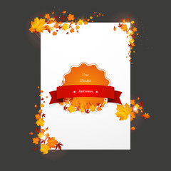 Wall Mural - White flyer in autumn thanksgiving theme. Vector autumn design. with leaves and photorealisitc pumpkin.

