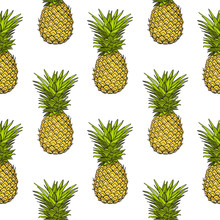Pineapple Tropical Vector Illustration Textile Print Fashion Seamless. Print In The Style Retro Of 80's.