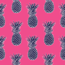 Pineapple Tropical Vector Illustration Textile Print Fashion Seamless. Print In The Style Retro Of 80's.