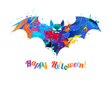 Happy Halloween Card With Bat