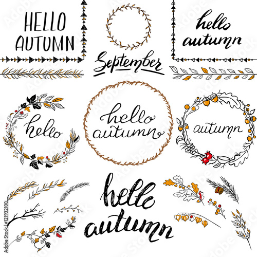 Collection Of The Hand Drawn Lettering With Different Decorative