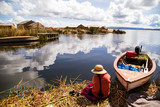Fototapeta Sawanna - Uros island in Lake Titicaca, Peru
