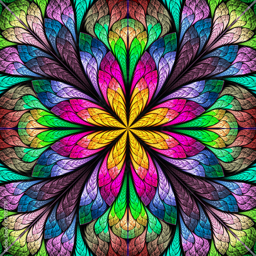 Naklejka na szybę Multicolored flower pattern in stained-glass window style. You c