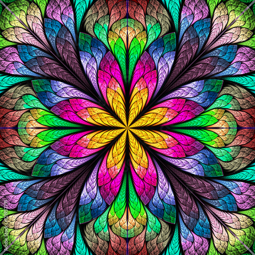 Fototapeta do kuchni Multicolored flower pattern in stained-glass window style. You c