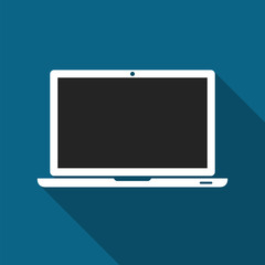 Fototapete - Laptop icon with blank screen isolated on blue background with shadow. Notebook symbol for web site design, logo, app. Vector illustration.