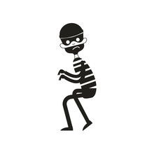 Silhouette Of Thief Isolated On White. Vector Illustration