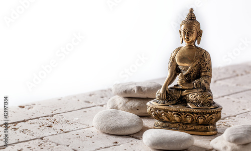 Fototapeta Buddhism and mindfulness symbol for meditation and wellbeing, copy space