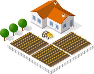 houses and gardens in a rural perspective view